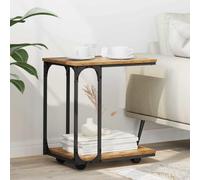 HengCaDa Table d'appoint en bois vieilli 50 x 35 x 55,5 cm avec roulettes pour salon, chambre à coucher, couloir, balcon, bureau, peu encombrante, rustique, vintage, décoration, construction stable