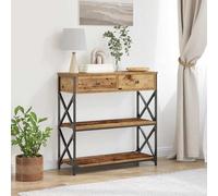 HengCaDa Table d'appoint en bois vieilli et métal 75 x 28 x 75 cm, table basse rustique avec espace de rangement, étagère et tiroir, idéale pour salon, chambre à coucher, couloir, balcon, bureau