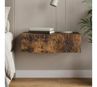 HengCaDa Table d'appoint murale en chêne fumé avec espace de rangement, 87,5 x 34,5 x 17 cm, polyvalente pour salon, couloir ou bureau, tiroir et montage mural inclus