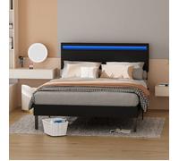 Hengda Cadre de li Lit adulte avec tête de lit Lit double bois 140x200 cm noir Avec télécommande