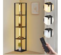 Hengda étagère pour lampadaire, Carré 4 étagères en bois, 163 cm avec télécommande, noir, LED dimmable