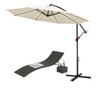 Hengda Parasol déporté inclinable Ø 350cm Pare-soleil en aluminium avec manivelle UV30+, Beige
