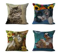 Hengjiang 4 pièces Housse de Coussin 45 cm x 45 cm Motif Chat Bleu Rose Rouge Noir pour canapé, Maison, Bar, Club, Voiture, lit de Chat 商品名称