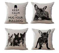 Hengjiang 4 pièces Housse de Coussin décorative en Lin Motif Bouledogue français