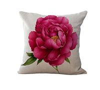 Hengjiang Housse de coussin carrée en coton doux avec motif floral - Accessoires décoratifs pour la maison - Motif rose rouge (04)