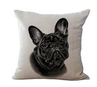 Hengjiang - Housse de coussin décorative en lin et coton imprimée bouledogue français