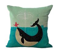 Hengjiang Housse de coussin en coton et lin imprimé océan