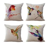 Hengjiang Housse de coussin en coton et lin imprimé oiseaux pour décoration de canapé