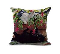 Hengjiang MY-A1087-01 Housse de coussin - Motif fleurs et chats, 45 x 45 cm, Coton et lin, #9, 45 x 45 cm