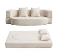 HENGJIANYI Canapé-lit pliant, futon convertible, matelas de sol pliable 2 en 1 avec 2 oreillers, canapé paresseux en mousse haute densité respirante, chaise longue confortable, taille double, beige