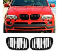 Hengjiayao Calandre noire pour BMW X5 E53 2004 2005 2006 LCI Calandre double pont sport brillant noir ABS (For X5 E53 2004-2006 LCI)