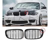 Hengjiayao E81 E82 Grille noire pour BMW Série 1 E81 E82 E87 E88 LCI 2008-2011 Calandre E81 E82 Double barre de barbecue Noir brillant(For 1er E81 2008-2011 LCI)