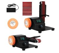 HENGJINGTR Ponceuse à Bande électrique multifonctionnelle 150W 220V Vitesse réglable 0-90 ° Plate-Forme de meulage Cutter Sharpener Ponceuse Tool avec Bande de ponçage 10Pcs et meule