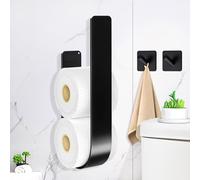 HengLiSam Porte Papier Toilette avec 2 Crochets à Serviettes, Rangement Support Papier Toilette Mural pour 3 Rouleaux (avec Fonction de réserve), Sans Perçage Porte-Papier Hygiénique Autocollant, Noir