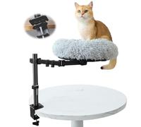 HengLiSam Support de Lit pour Chat en Bois de 40,6 Cm avec Support Surélevé Rotatif en Métal, Coussin Confortable en Peluche Douce pour Bureau, Salle D'Étude, Salon, Travail À Domicile pour Chats