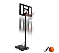 HENGMEI 3.05m Panier de Basket Outdoor, Basketball Indoor Equipement de Jeu, Basketball Hoop Réglable en Hauteur avec Support roulettes INCL. Ballon de Basket pour Enfants et Adultes, Noir