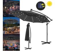 HENGMEI Ø350cm Parasol déporté en Aluminium avec Protection UV Eclairage LED Lampe Solaire pour Patio Jardin Piscine, Gris foncé