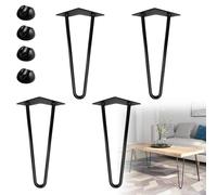 HENGMEI 4 x 36 cm - Pieds de Table avec 2 Barres - avec Protection de Sol Libre pour Table Basse, Table et Bureau - Noir