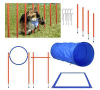 HENGMEI Agility Kit d'entraînement pour chien de grande taille avec tunnel pour chien, obstacles réglables, anneau de saut