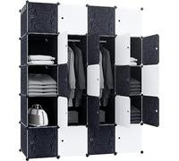 HENGMEI Armoire à 20 étagères cubes en plastique PP Portant à vêtements portable avec 2 tringles pour vêtements, livres, jouets 145 x 178 x 37 cm