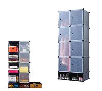 HENGMEI Armoire à Monter soi-même, système d'étagères, de Rangement, en Plastique PP, avec Porte, étanche à l'eau et à la poussière (8 boîtes avec Porte + 2 boîtes à Chaussures, Noir)