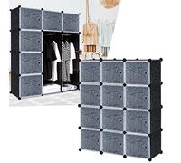 HENGMEI Armoire à monter soi-même, système d'étagères, de rangement, en plastique PP, avec porte, étanche à l'eau et à la poussière, pour chambre à coucher, salle de bain (12 boîtes avec porte, noir)