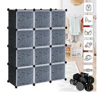 HENGMEI Armoire de rangement 12 boîtes avec porte Noir DIY Étagère Système Penderie à monter soi-même