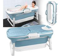 HENGMEI Baignoire pliable adulte L Mobile Baignoire Portable Avec Couverture Rouleaux de Massage et Tablette de Bain, Bleu (112 x 62 x 52 cm)