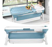 HENGMEI Baignoire pliable adulte XL Mobile Baignoire Portable Avec Couverture Rouleaux de Massage et Tablette de Bain, Bleu (128 x 62 x 52 cm)