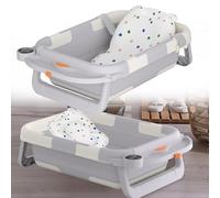HENGMEI Baignoire pour bébé, pliable, avec coussin d'assise, portable, pour bébé, anthracite, (écran numérique + tapis de bain)