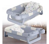 HENGMEI Baignoire pour bébé, pliable, avec coussin d'assise, portable, pour bébé, anthracite, écran tactile LCD + tapis de bain