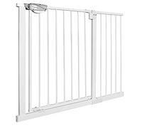 HENGMEI Barrière de protection pour porte d'escalier avec fixation à pression, grille de protection pour enfants ou animaux, sans perçage, ouverture à 180° (105-115 cm, blanc)