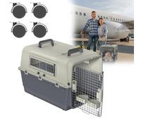 HENGMEI Boîte de transport pour chien - En plastique - Avec fentes d'aération - Pour petits chiens et chats - Avec porte - Fentes d'aération - Barrière d'urine - Roues de transport - 67 x 51 x 58,5 cm