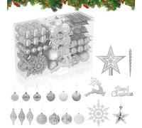 HENGMEI Boules de Noël en plastique 108 pièces Décoration d'arbre de Noël avec pointe en étoile Christmas Decorators à suspendre Décoration d'arbre de Noël - Argent