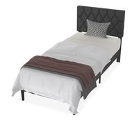 HENGMEI Cadre de lit rembourré, 90 x 200 cm, avec tête de lit et sommier à lattes, plate-forme en métal, base de matelas, en cuir, noir