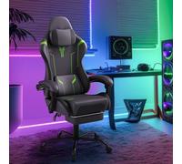 HENGMEI Chaise de gaming ergonomique pivotante avec coussin lombaire et repose-pieds, accoudoirs rembourrés, appuie-tête, chaise de bureau grise et verte