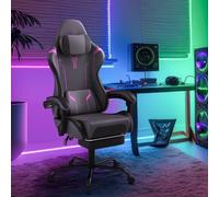 HENGMEI Chaise de gaming ergonomique pivotante avec coussin lombaire et repose-pieds, accoudoirs rembourrés, appuie-tête, chaise de bureau grise et violette