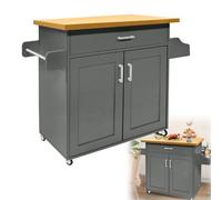 HENGMEI Chariot de cuisine, îlot de cuisine, avec roulettes, 1 tiroir, 2 niveaux, armoire avec porte-serviettes, chariot de service, pour cuisine, mariage en plein air, hôtel, 115 x 36 x 90 cm (gris)