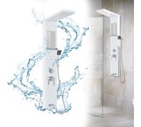 HENGMEI Colonne de douche en acier inoxydable brossé avec 5 modes de douche, colonne de douche avec douche à effet pluie, douche de massage, douche cascade, douchette à main, blanc