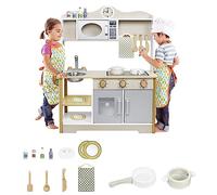 HENGMEI Cuisine pour enfants - Ensemble de jouets de cuisine en bois pour bébé - Avec accessoires en bois - Micro-ondes - Évier - 65 x 24 x 85 cm - Type A