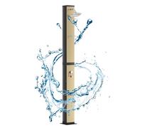 HENGMEI Douche solaire 40 l, avec pommeau de douche à effet pluie jusqu'à 60 °C, douche de piscine, douche de camping, sans raccordement électrique, avec robinet et raccord de tuyau d'arrosage, or