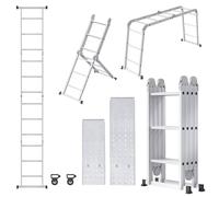 HENGMEI Échelle multifonction 6 en 1 en aluminium avec plate-forme - 3,4 m - Échelle pliante multifonction - Échelle de travail - Échelle domestique jusqu'à 150 kg - 4 x 3 marches avec 2 plaques