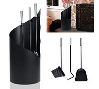 HENGMEI Ensemble de 5 accessoires de cheminée en acier inoxydable avec pied, balai, pince, tisonnier, pelle à cendres pour poêle à bois (noir, type B)