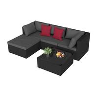 HENGMEI Ensemble de meubles de jardin en polyrotin - Canapé d'angle avec coussin d'assise - Éléments combinables - Canapé de jardin 3 places - Canapé-lit avec plateau en verre