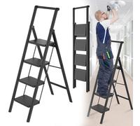 HENGMEI Escabeau pliable à 4 marches - Antidérapant - Avec pédale antidérapante - Multifonction - Charge maximale : 150 kg (avec rampe)