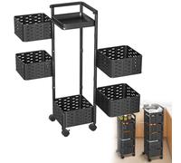 HENGMEI Étagère de rangement rotative avec roulettes - Multicouche - Chariot de rangement pour fruits et légumes - Chariot de rangement pour cuisine, salle de bain, salon (noir, 5 niveaux, carré)