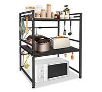 HENGMEI Étagère pour Micro-Ondes 3 Niveaux Support Extensible pour Micro-Ondes Support pour Micro-Ondes Organiseur de Cuisine avec Espace de Rangement pour Micro-Ondes, Noir