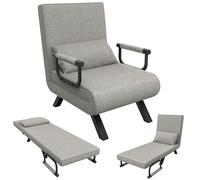 HENGMEI Fauteuil convertible 3 en 1 avec fonction lit, lit d'invités, dossier réglable, fauteuil pliable, avec accoudoirs, coussin, canapé, salon, chambre à coucher, gris clair