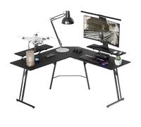 HENGMEI Grande table de jeu, 140 cm, pour ordinateur de jeu, debout, en forme d'aile, cadre en L, pour la maison/le bureau, en fibre de carbone noir (avec plateau de table)