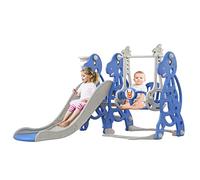 HENGMEI Jeu d'escalade et de balançoire 4 en 1 avec toboggan et anneau de basket-ball - Pour enfants de 1 à 3 ans - Utilisation dans le jardin, l'extérieur et l'intérieur - Bleu, 175